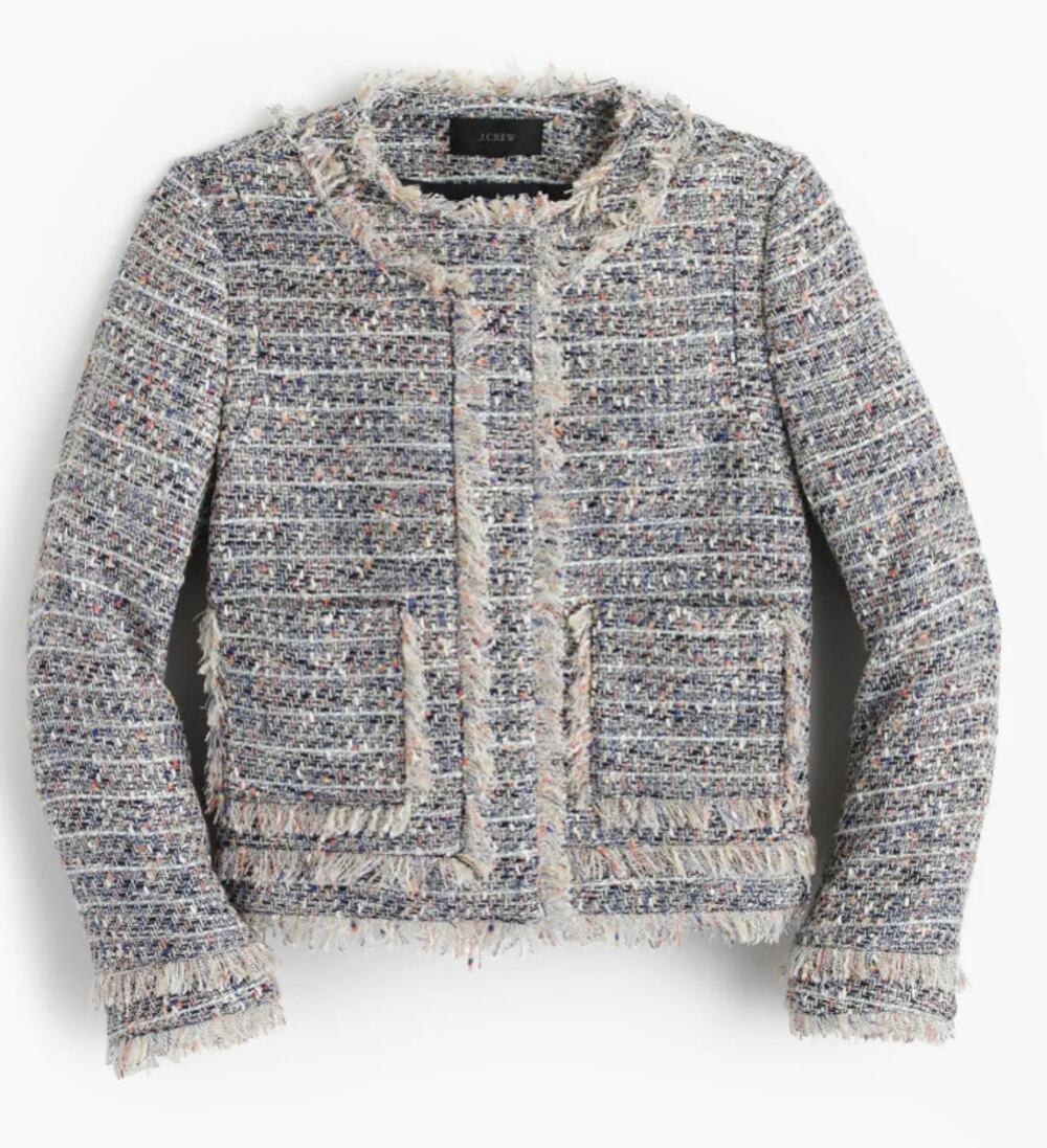 J. Crew Tweed Lady Blazer Jacket White Multi Zip Sleeve Lined Women's 6